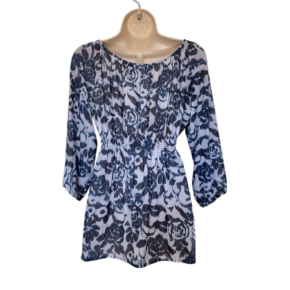 NWT Boston Proper Blocked Floral Top Blouse Tie Front Size XS - Picture 3 of 10